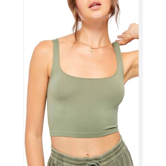 Free People Intimately Scoop-Neck Crop Tank Top New Green Size M/L - Picture 1 of 8